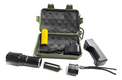 Linterna Led Recargable Usb, + Cargador Carro Y Estuche Blanco