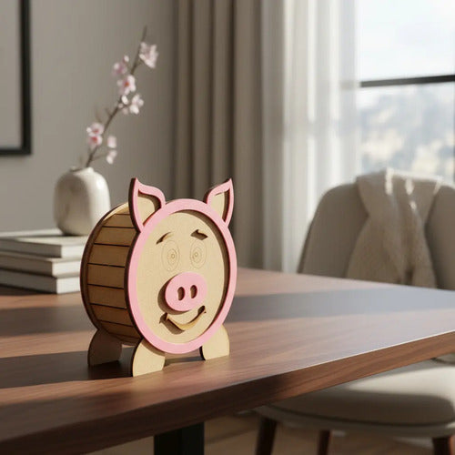 Alcancia Cerdito En Madera 15x15x7cm Cerdito Rosa