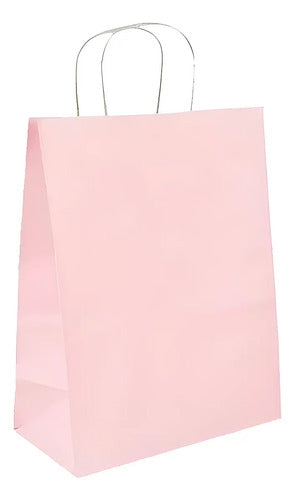 Bolsa Papel Rosada Kraft Manija 25x20x12cm - 50 Unidades Rosa Claro Bolsa Manija