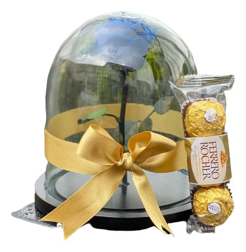 Rosa Mini Preservada Regalo Ferrero Vidrio Azul Oscuro Azul Oscuro Rosa