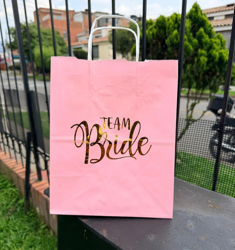 Bolsas Papel Damas De Honor Bodas 25x20x12cm - 12 Unidades Rosa Team Bride