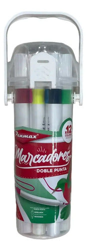 Marcador Plumón Doble Punta Penmax X 12 Colores