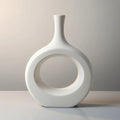 Jarrón Florero Decorativo Cerámica En Crudo 13.5x24x7cm Blanco Círculo