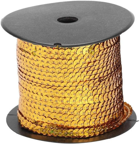 Rollo Cinta Dorada Decorativa Lentejuelas X 90 Mts