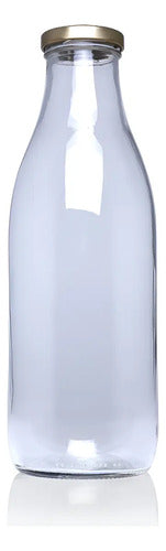 Botella De Vidrio Tipo Lechero Con Tapa 1.000ml - 4 Unidades Tapa Dorada