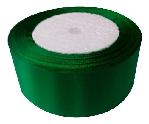 Cinta Verde Oscuro Raso Tela Satín Moños 50 Mts X 2.5 Cm  Verde