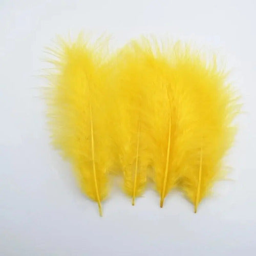 Plumas Decorativas Artificiales Color Amarillo Paquete X 100
