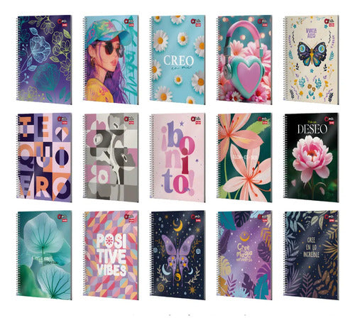 Cuaderno Grande Argollado Cuadriculado Mujer 80 Hjs X 6 Pcs