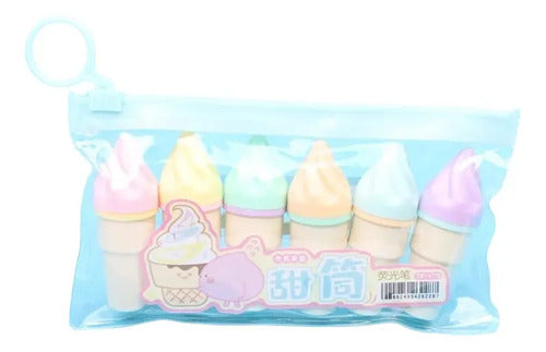 Resaltador Mini Forma De Helado X 6 Colores Pastel