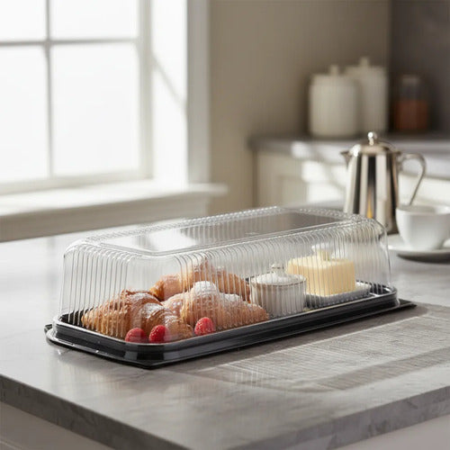 Bandeja Domo Desechable Plástico Para Torta 34x14.5x12cm Negro