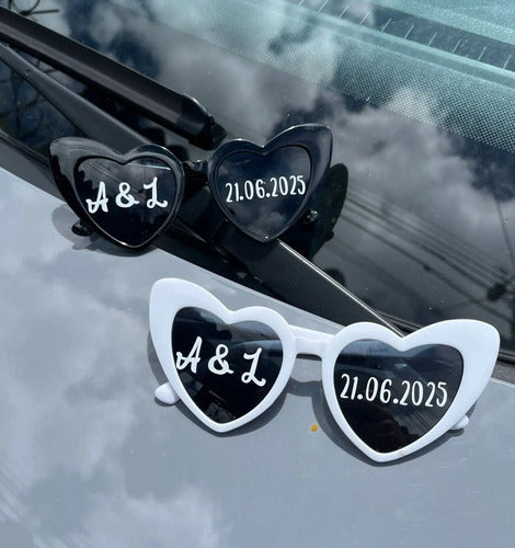 Gafas Personalizadas Corazón Boda Matrimonio X 2 Unidades Negro Y Blanco Personalizado