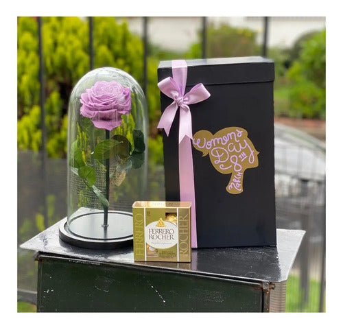 Rosa Preservada Cúpula Caja Regalo Ferrero Dia De La Mujer Segun Disponibilidad